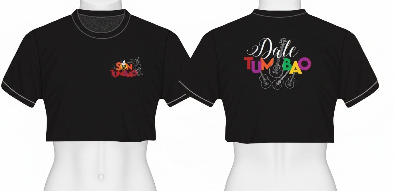 Son Y Tumbao black graphic crop top with