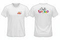 Son Y Tumbao white graphic t-shirt with 'Son Tumbao' logo on front and 'Dale Tumbao' with guitar on back.